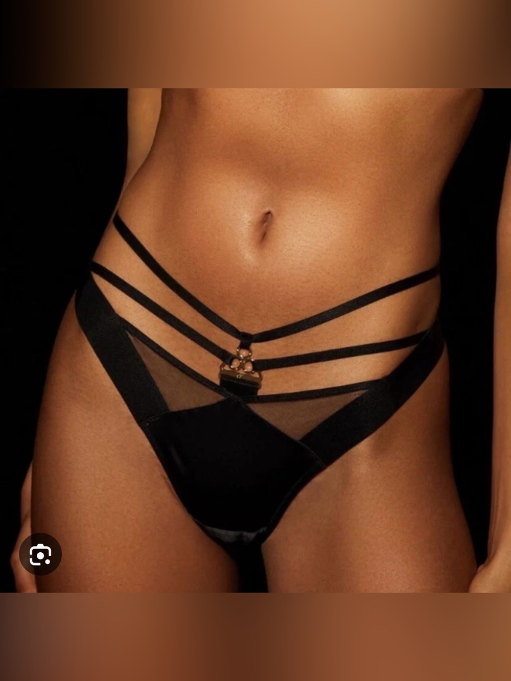 Honey Birdette Adriana Strappy Black Mesh High-Cut Thong (Small)